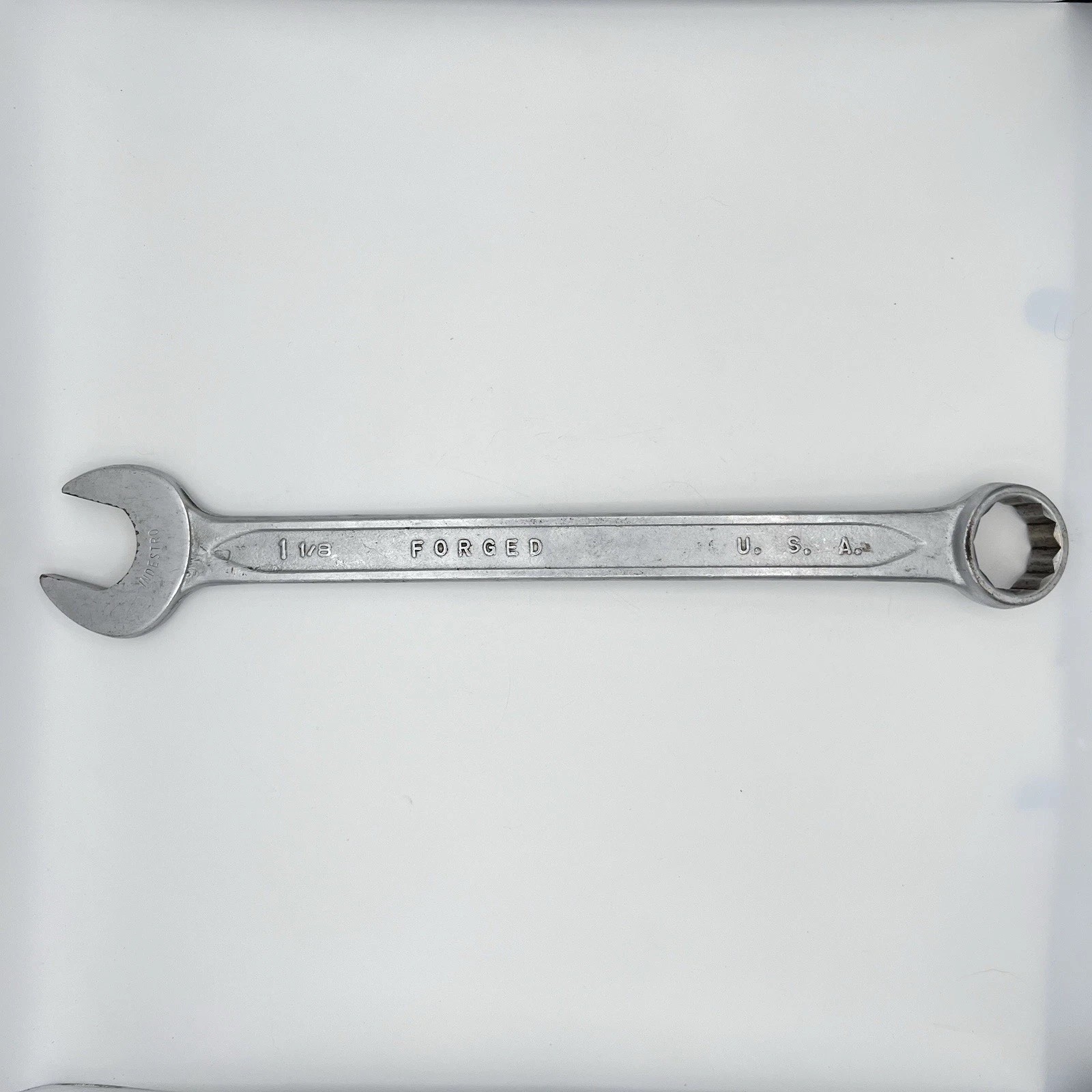 Indestro USA 1083 1-1/8” SAE 12 Point Combination Wrench Vintage Engravings