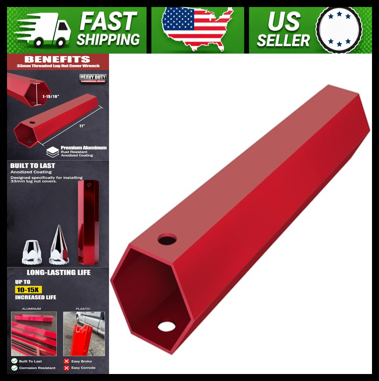 33 mm Lug Nut Cover Remover Tool Socket，11 inch Lug Nut Cover Socket for