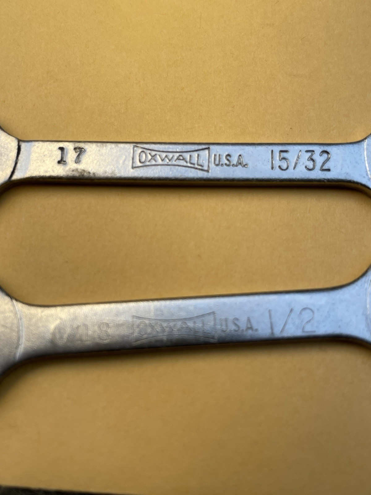 Vintage Oxwall #3973 16 Pc. Box & Open Wrench Set SAE E-Z HANG-UP KIT