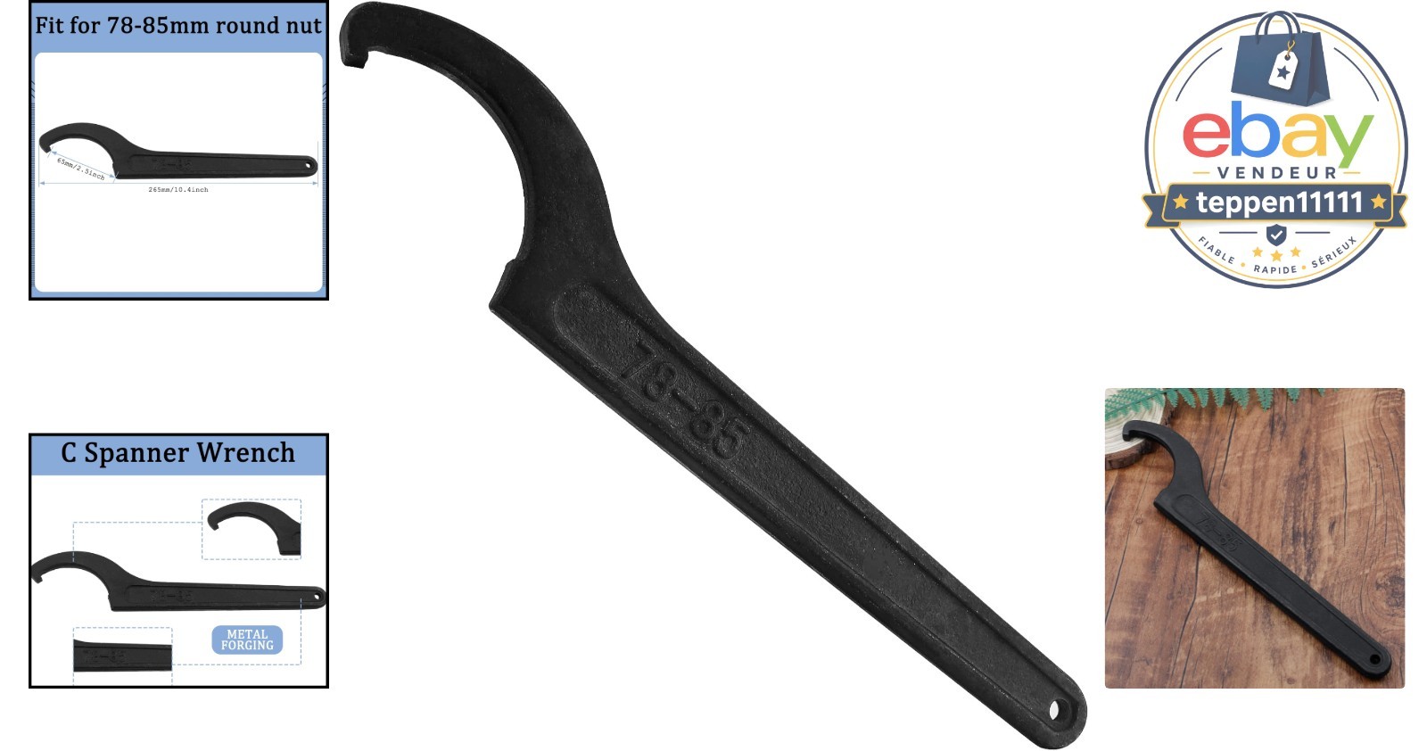 C Hook Spanner Wrench Black Carbon Steel 78-85mm Round Nut