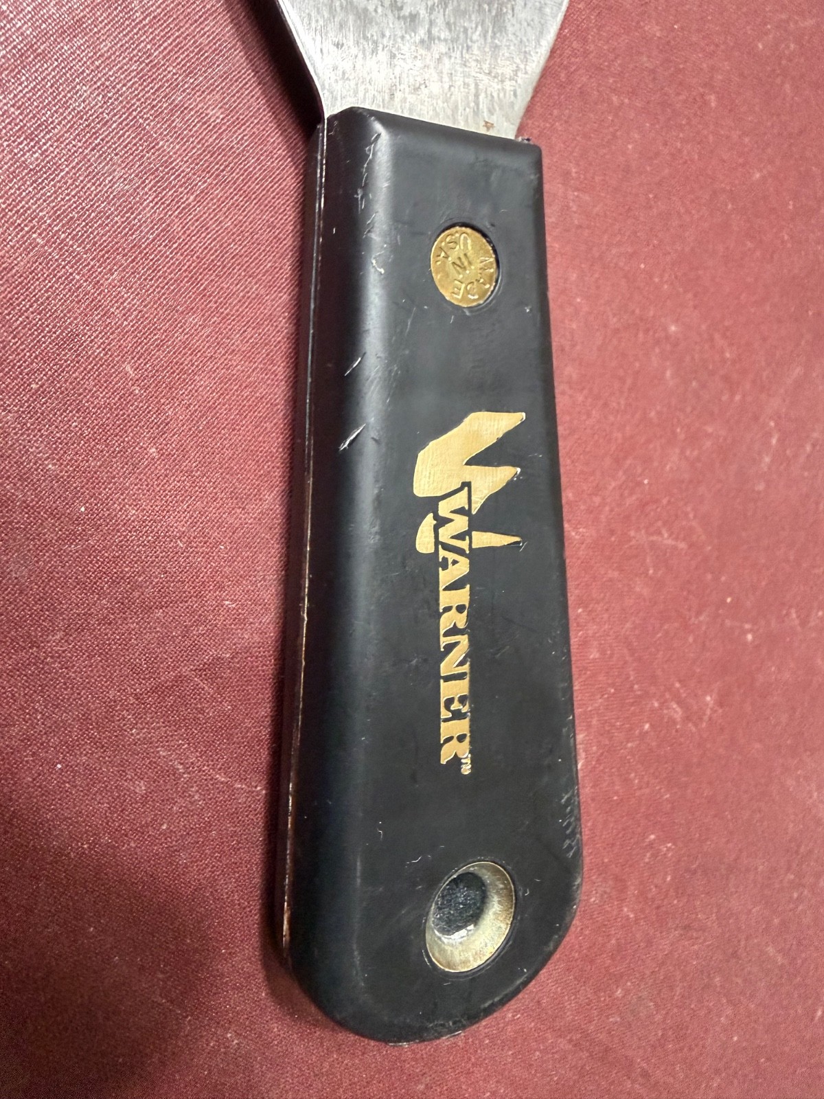 Warner «W» 3″ Flex Knife Scraper, Angled Blade, Black Handle, Brass Pin, USA