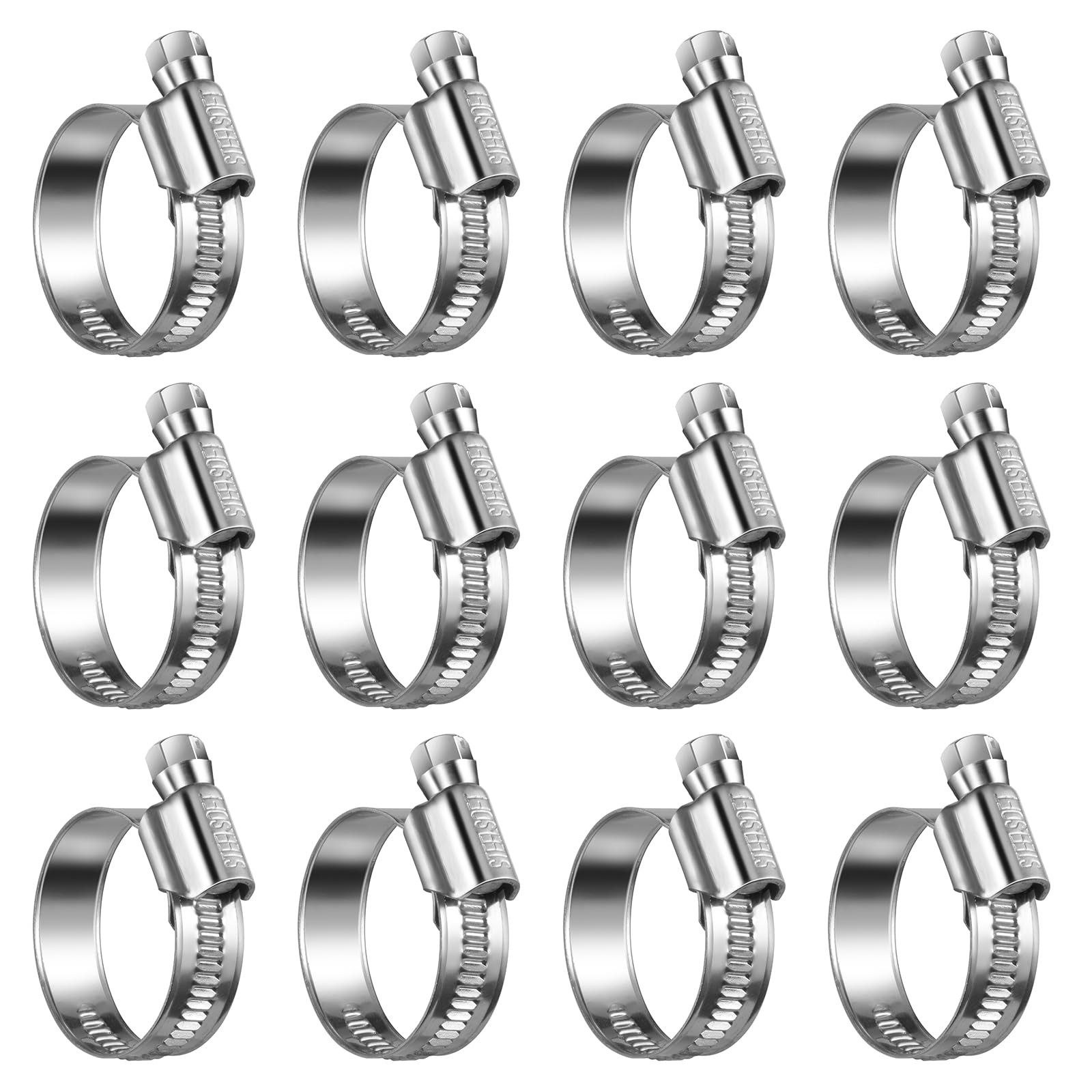 Non-Slip Stainless Steel Worm Gear Hose Clamps SAE#12(3/4 To 1-1/4), Metallic
