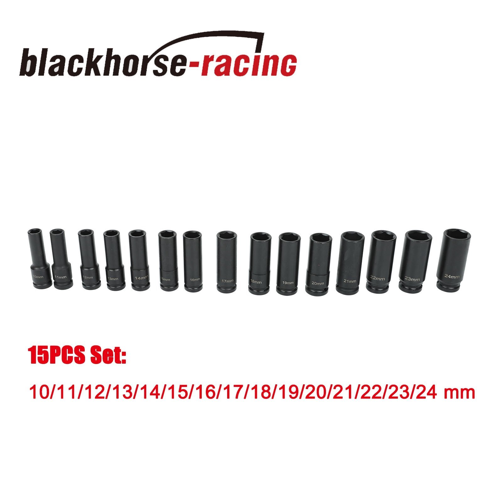 15 Pcs 1/2-Inch Drive Deep Impact Socket Set 6 Point Metric, (10-24 mm) | 4883
