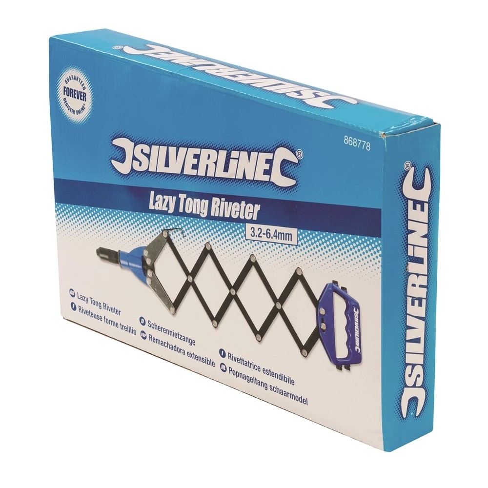 Silverline Lazy Tong Hand Riveter Pop Rivet Gun 3.2 – 6.4mm + 320 Rivets 868778