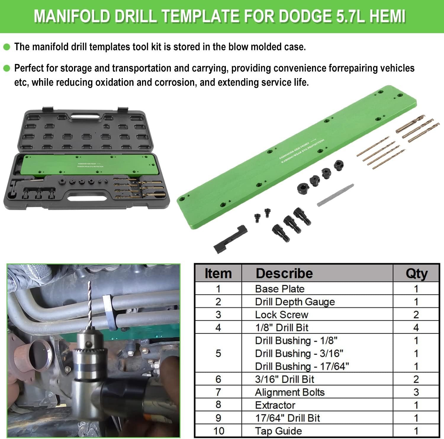 71500 Exhaust Manifold Bolt Stud Drill Template Removal Kit For Dodge 5.7L Hemi