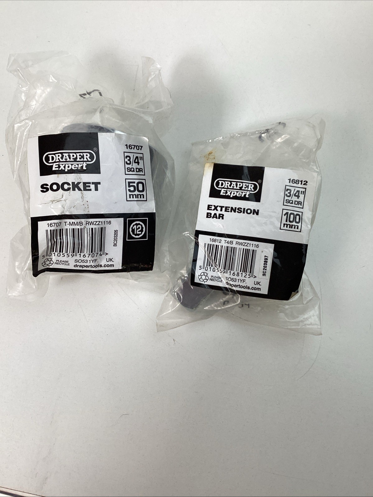 Draper Expert Chrome 3/4” Drive 12 Point 50mm Socket & 3/4” 100mm Extention Bar