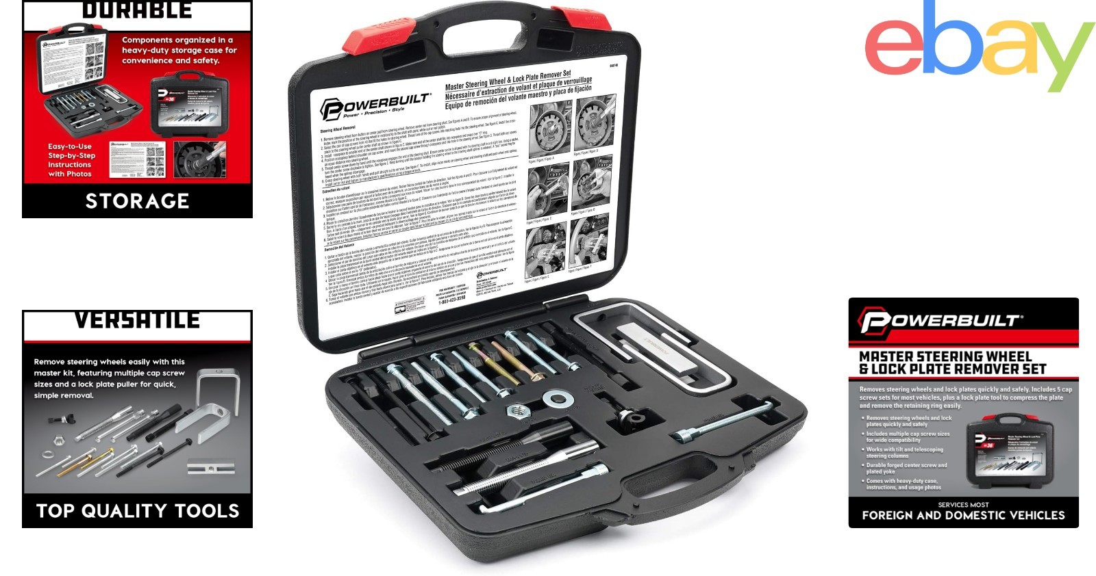 Professional Grade Steering Wheel Puller Kit with Usage Photos and Instructions