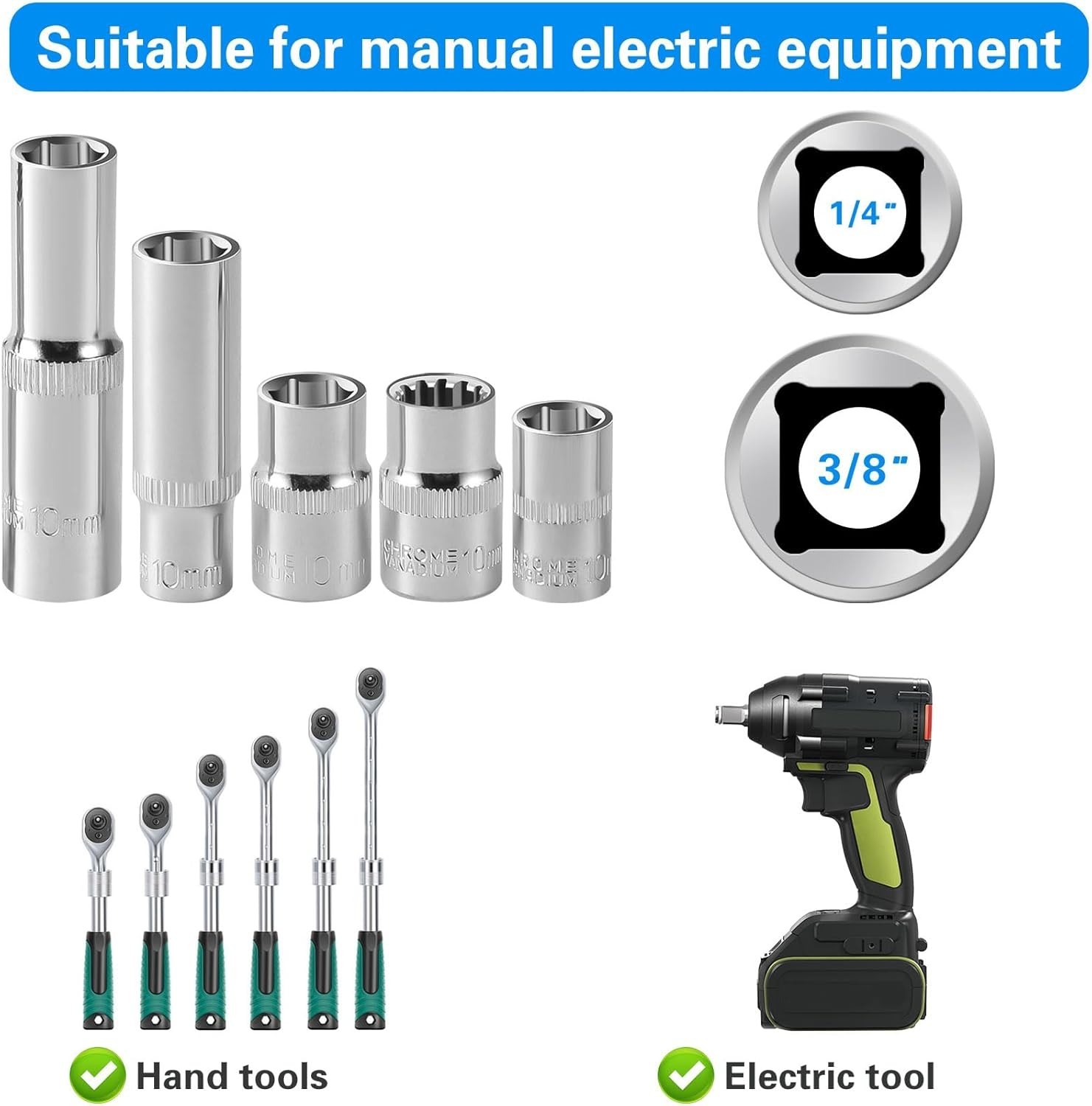 10-Piece] 10mm Socket Set, 1/4-Inch & 3/8-Inch Drive Impact Socket, 6-Point &…