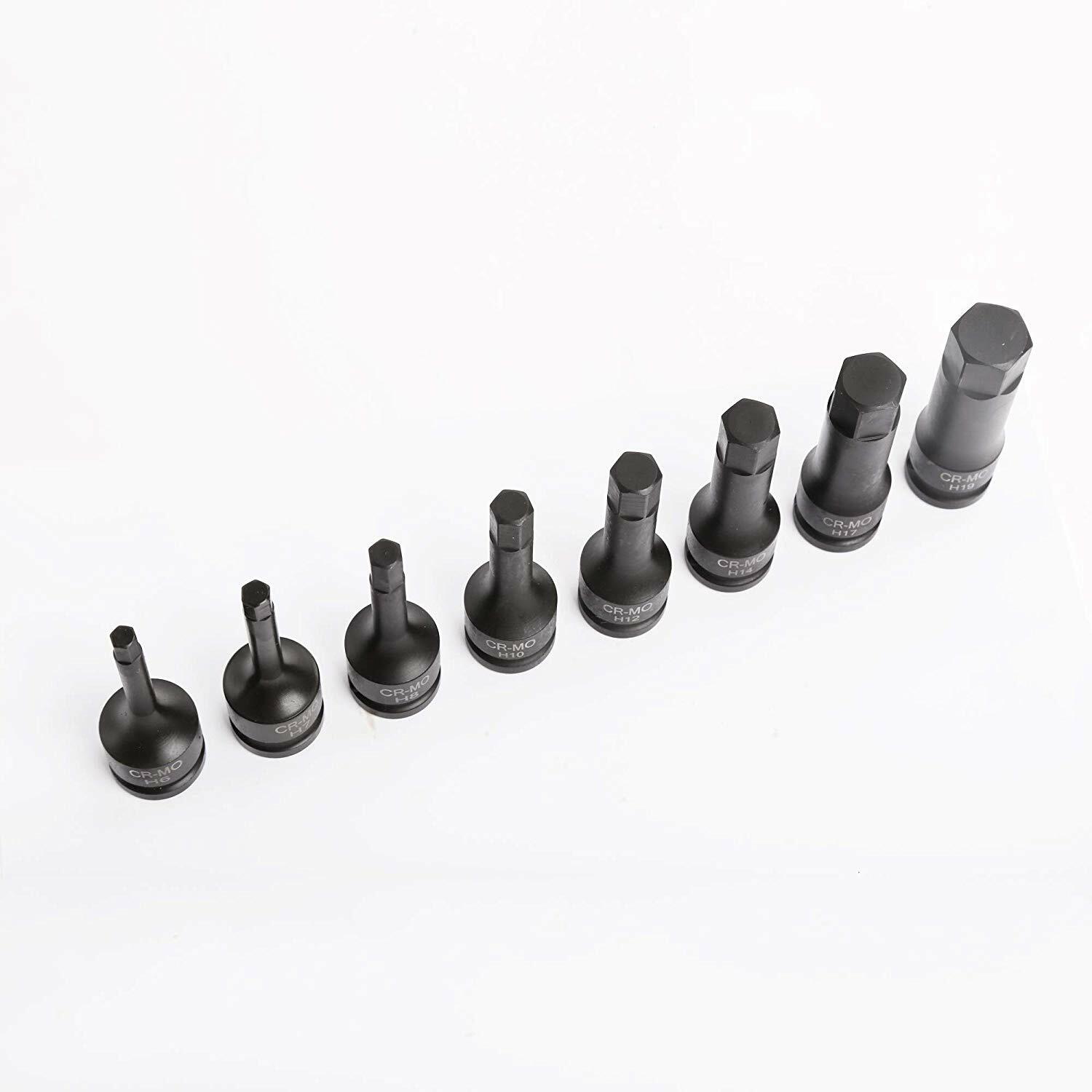 8Pcs Metric 1/2″ Drive Impact Socket Set Hex Bits Long Air Allen Driver