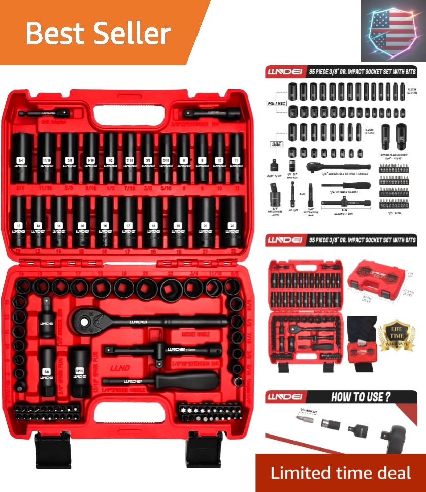 3/8”Drive Impact Socket Set,Standard SAE5/16 to 3/4-Inch Metric Size8-22mm, 9..,