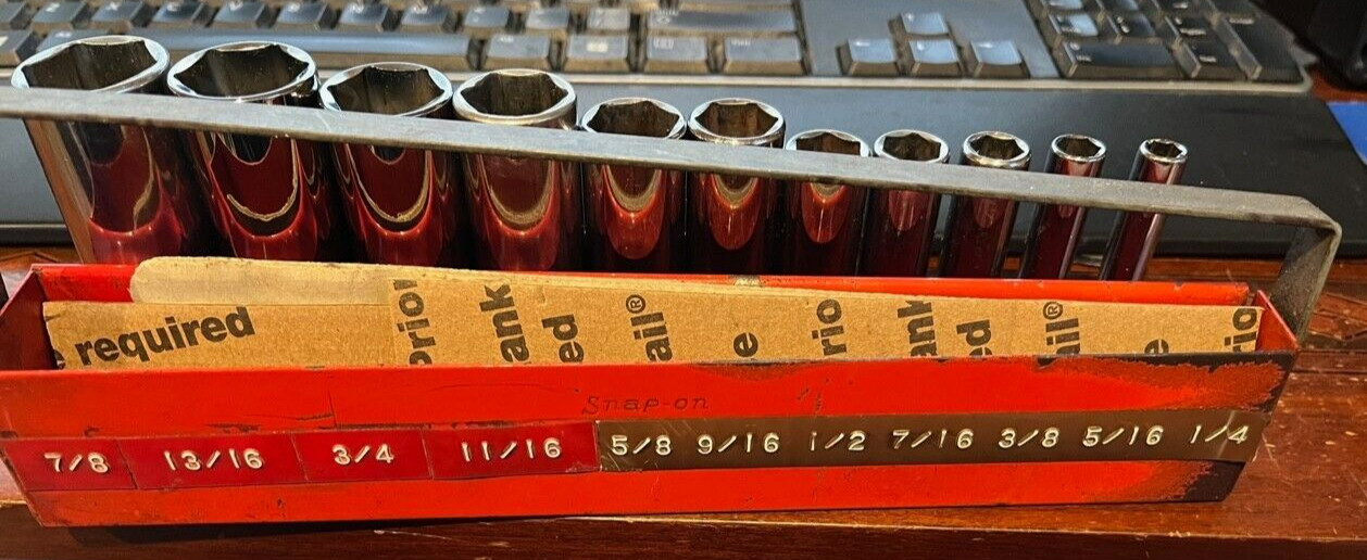 Snap-on 11Pc SAE 3/8″ Drive Deep Socket Set 1/4″ 7/8″ 6Pt 211SFSY w/ MetalTray