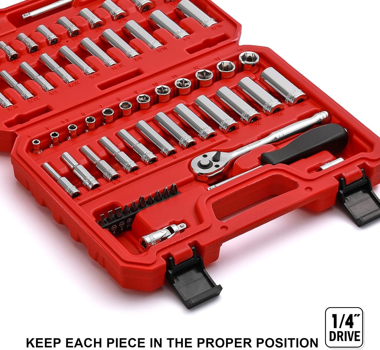 62pcs 1/4 Inch Drive Master Socket Set with Ratchets Adapters 4 mm-14 mm 6 Point