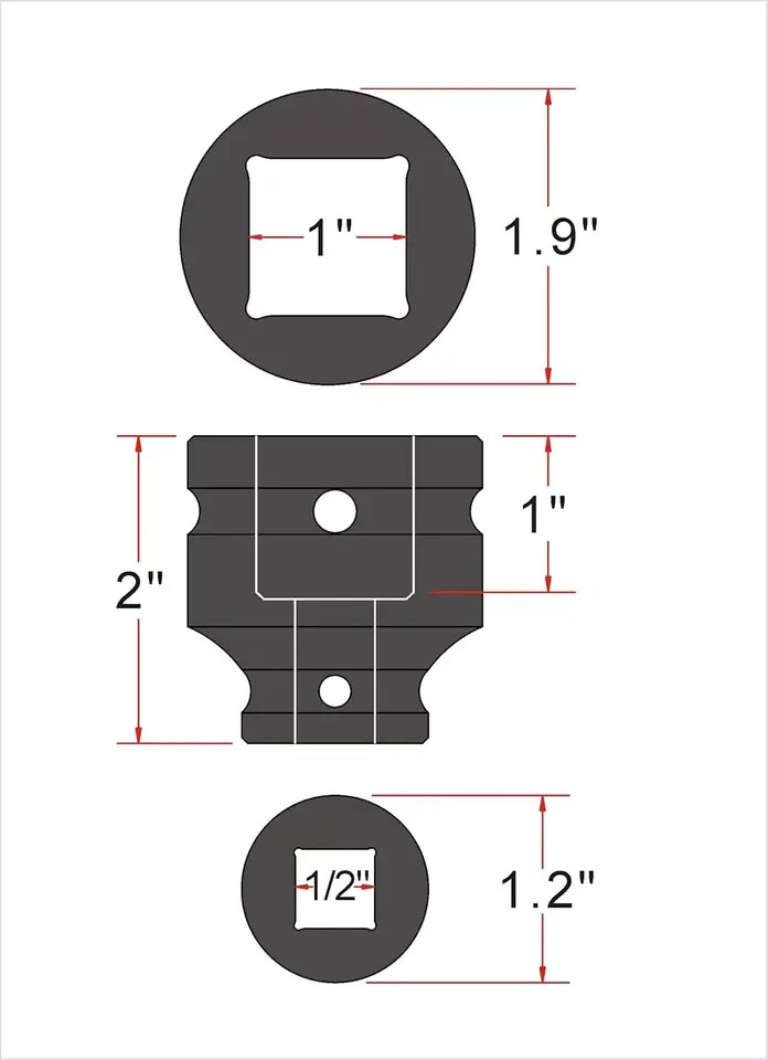 1/2" Drive 1" 4-Point Square Socket, Heat Treated Cr-V Alloy Steel