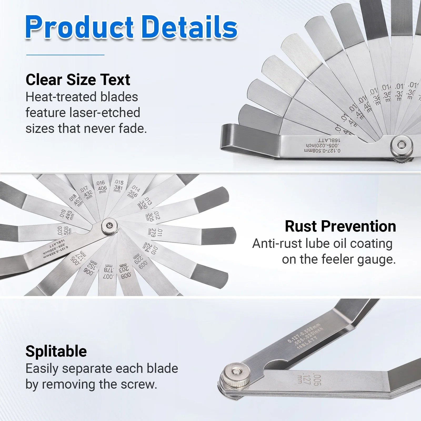 Feeler Gauge Set Stainless Steel 32 Straight 16 Offset Blades SAE Metric