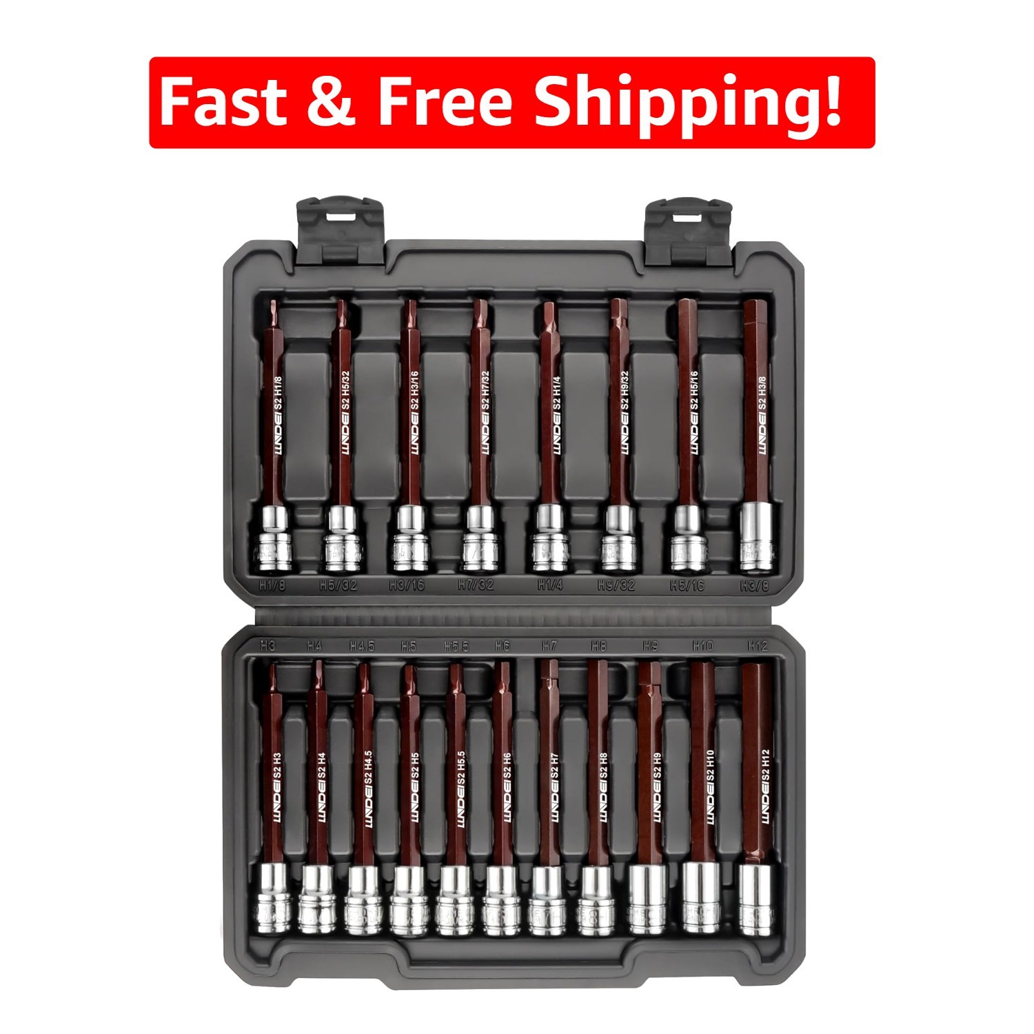 Durable 3/8-Inch Drive Extra Long Allen Hex Bit Set, Polished & Rust Resistant