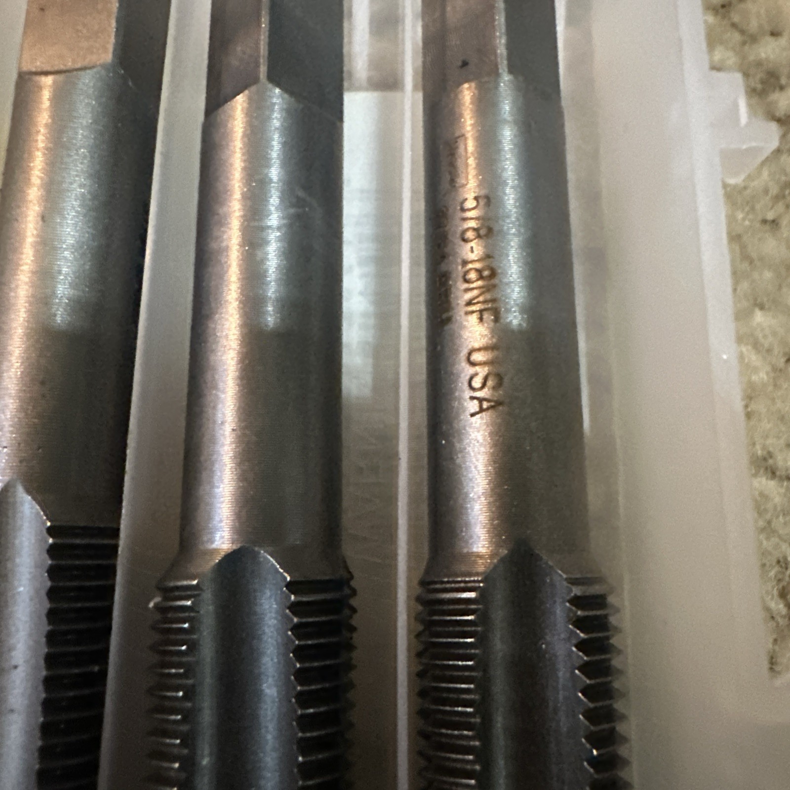 5/8-18 NF Tap Set Irwin 2654 ZR Carbon Steel 3pc Taper Plug Bottom Made In USA