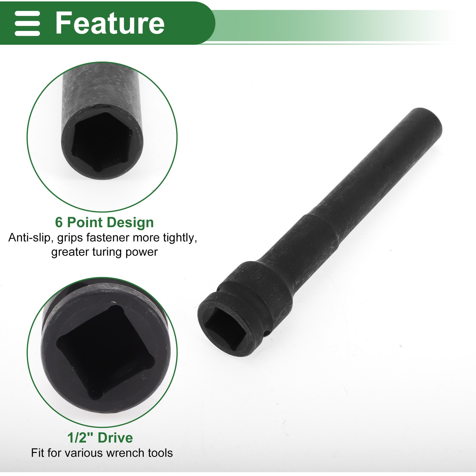 Universal 1/2 Inch Drive Impact Socket 10mm 6 Point Alloy Steel Black 1 Pcs