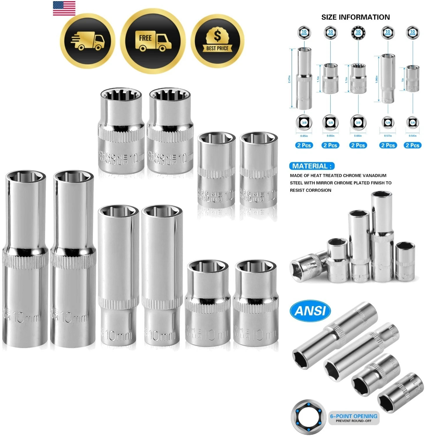 10-Piece] 10mm Socket Set, 1/4-Inch & 3/8-Inch Drive Impact Socket, 6-Point &…