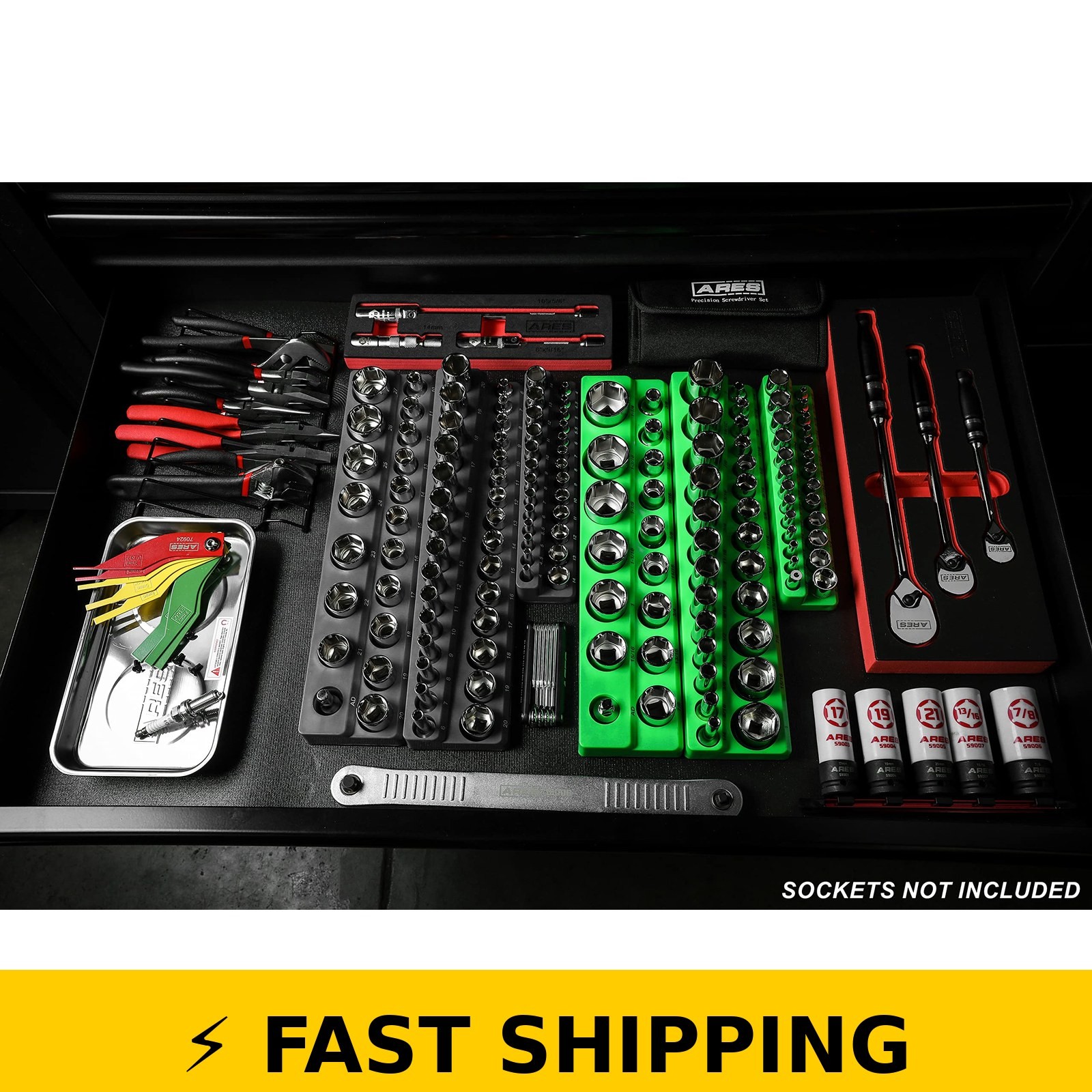 ARES 60160 Magnetic Socket Organizers Set – 1/4, 3/8, 1/2 in
