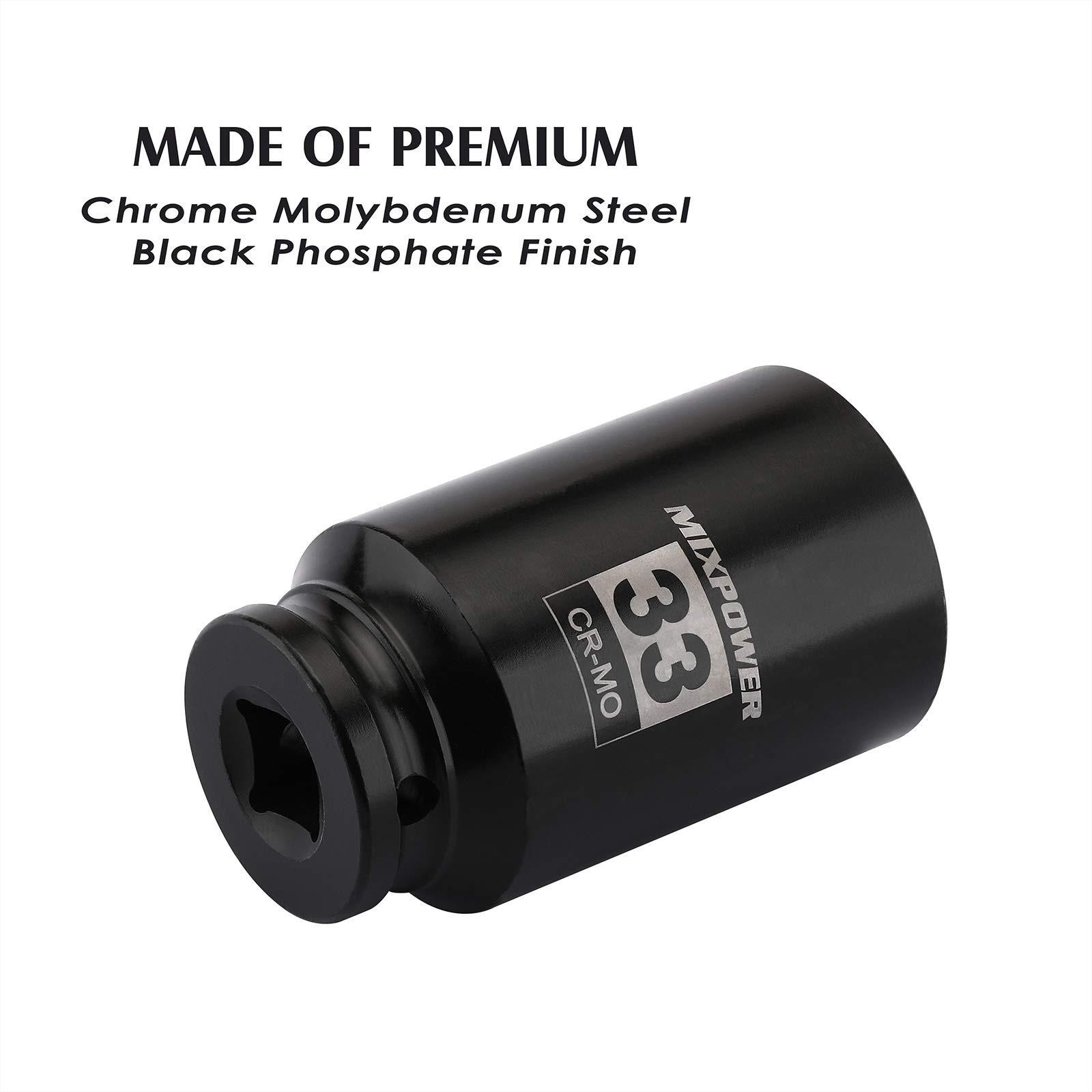 Mixpower 1/2″ Drive Deep Impact Socket, Cr-mo, 33 Mm, Metric, 6 Point, 33mm