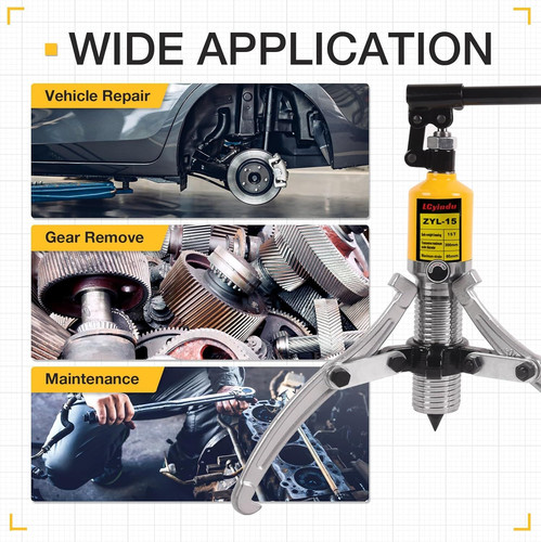 Hydraulic Gear Puller, 15T Puller Kit Bearing 15 Ton, Yellow