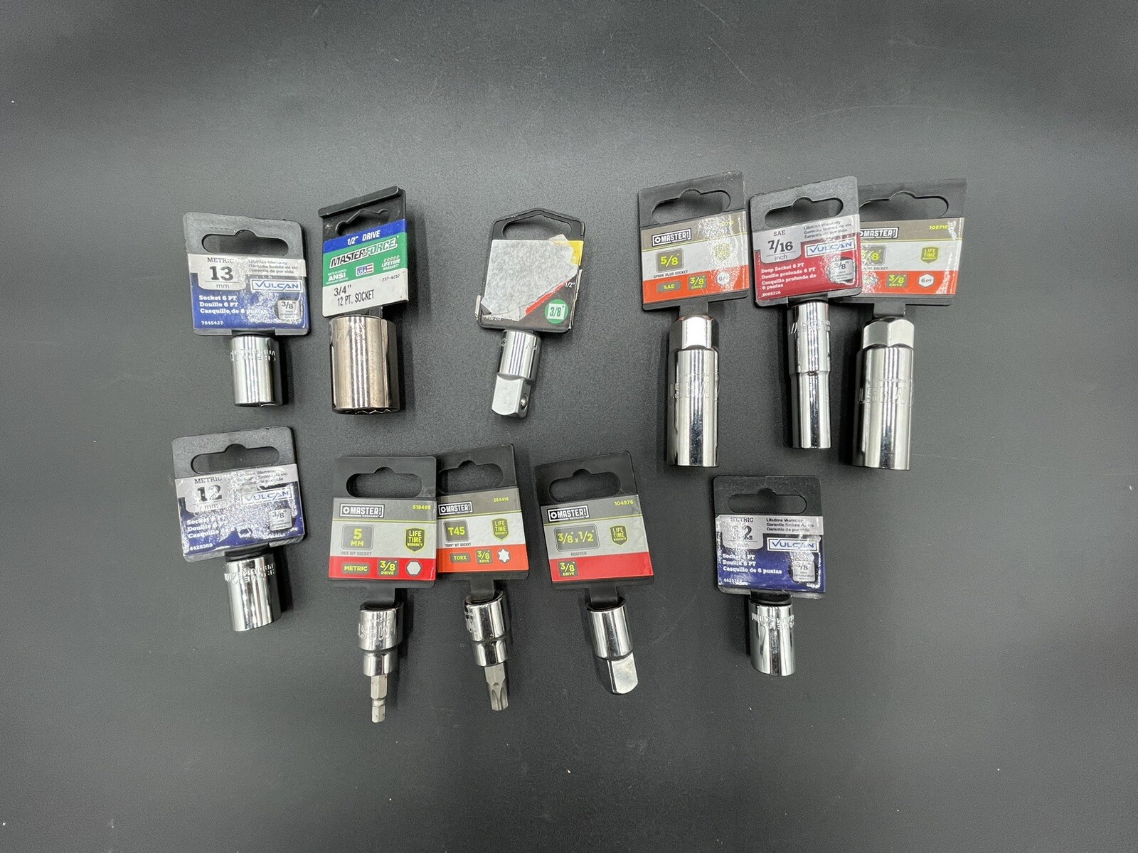 New Sockets, SAE And Metric, 6 Point, 3/8” And 1/2”Drive, 11 Pieces