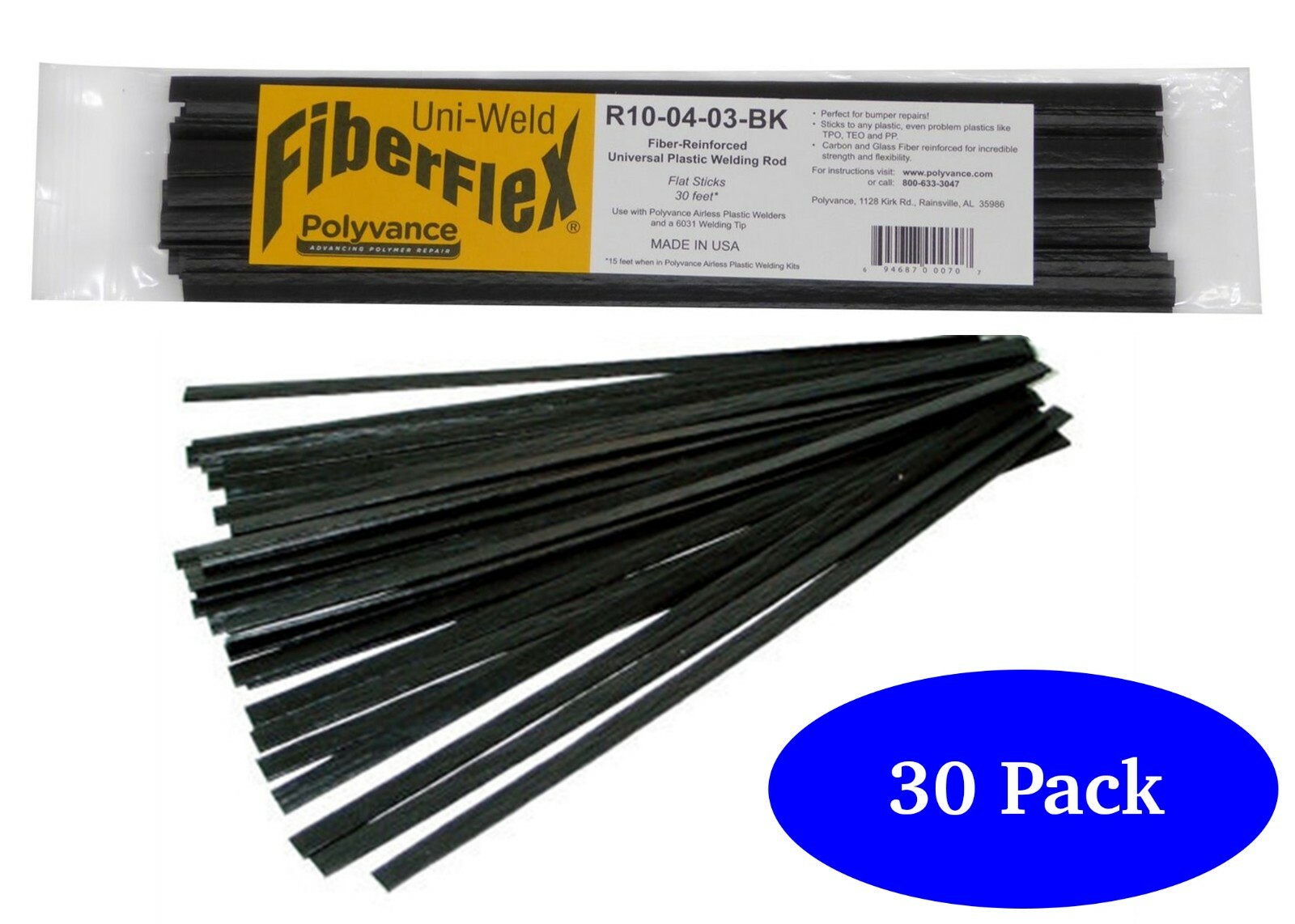 30 Pack FiberFlex Plastic Welding Rod Sticks Flat Ribbon 12″ Long Each Black New