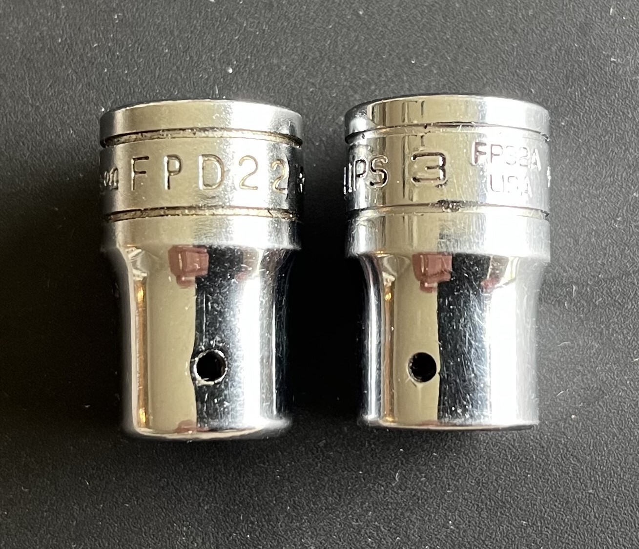 Vintage Underline Snap-on 3/8″ Drive PZ DR #2 FPD22 and FP32A #3 bit sockets