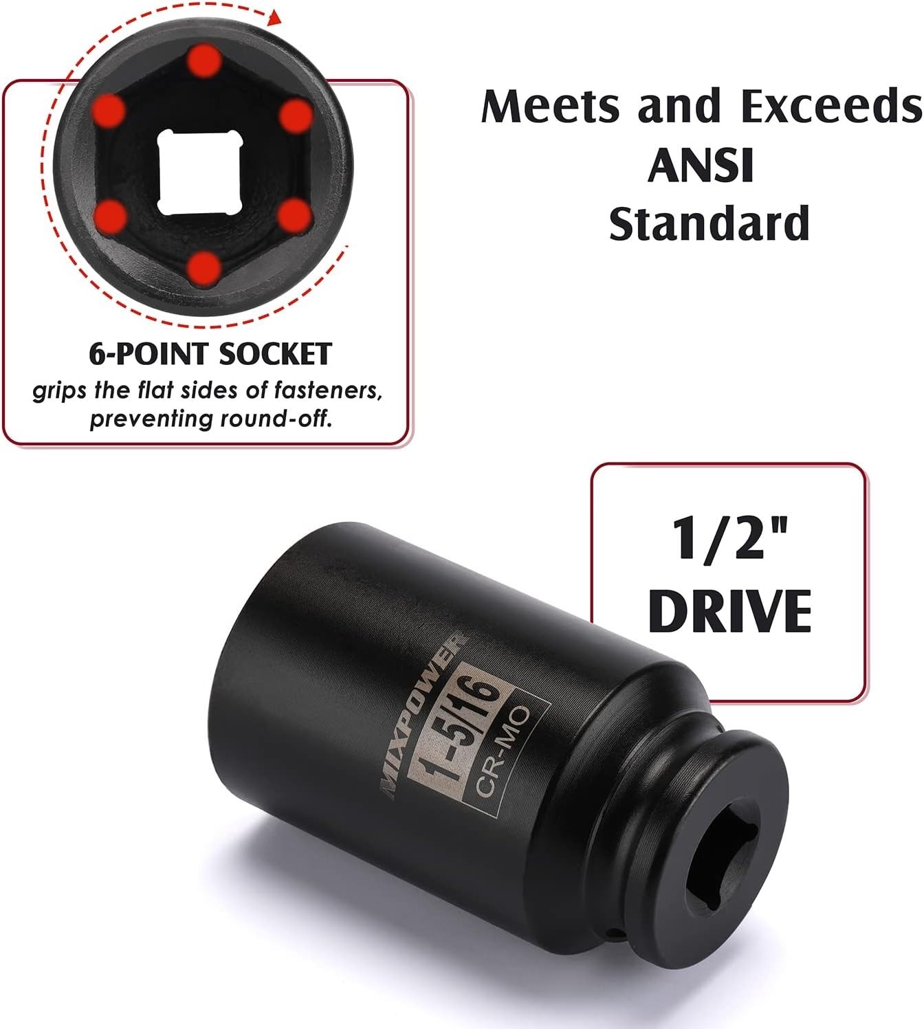 Professional 8-Piece 1/2-Inch Drive Deep Impact Socket Set – 6-Point Design