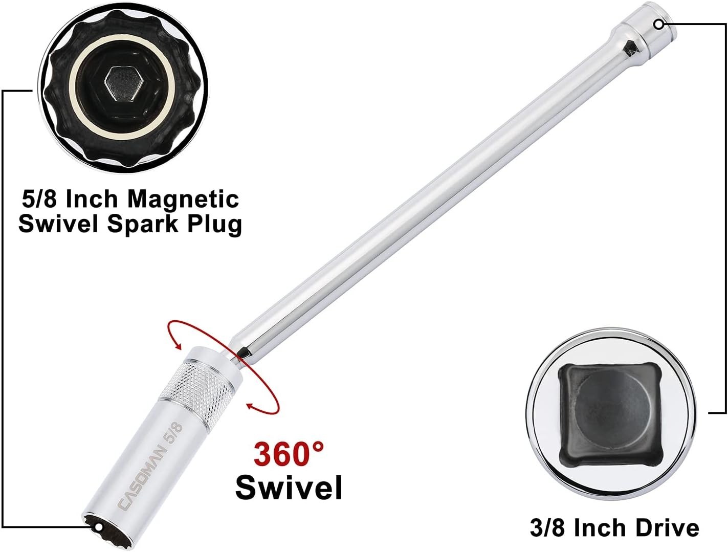 6-Piece Magnetic Swivel Spark Plug Socket Set – Durable Chrome Vanadium