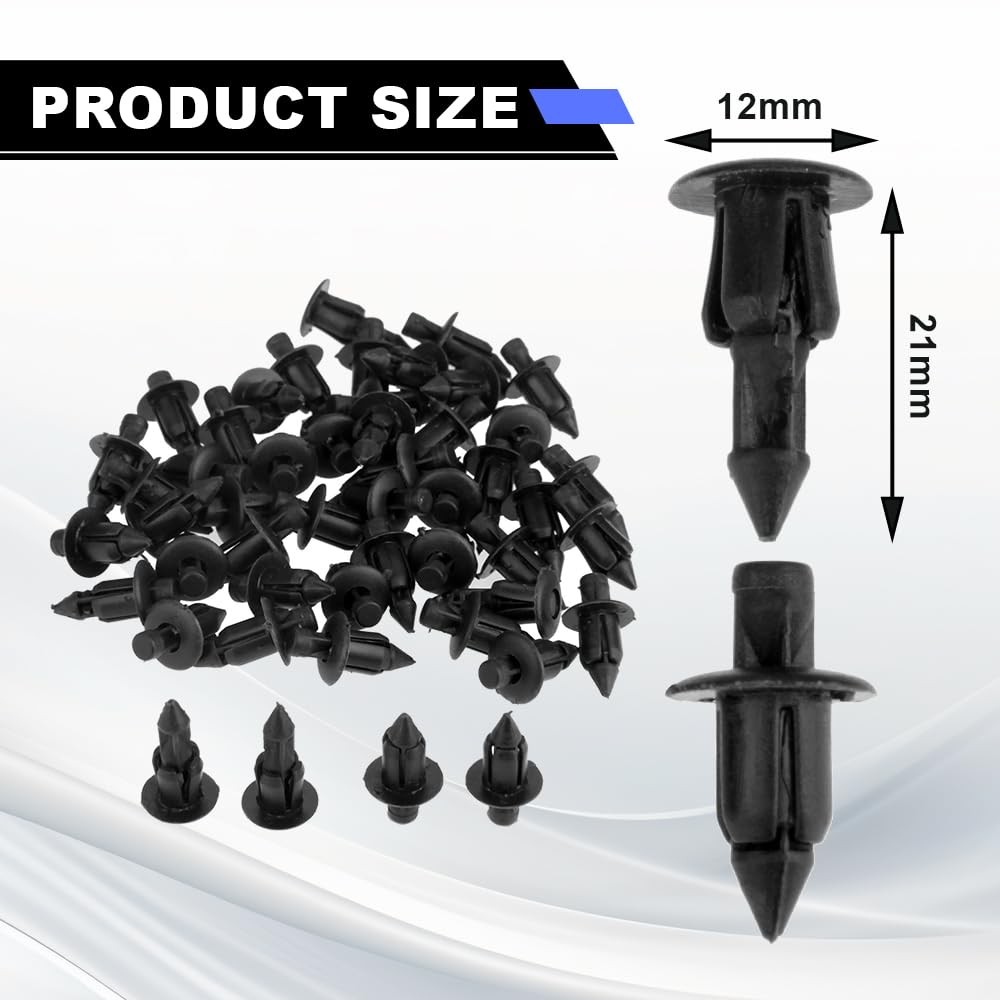 Mtsooning 50PCS Universal Car Retainer Clips, 6mm Plastic 12mm x 21mm, Black