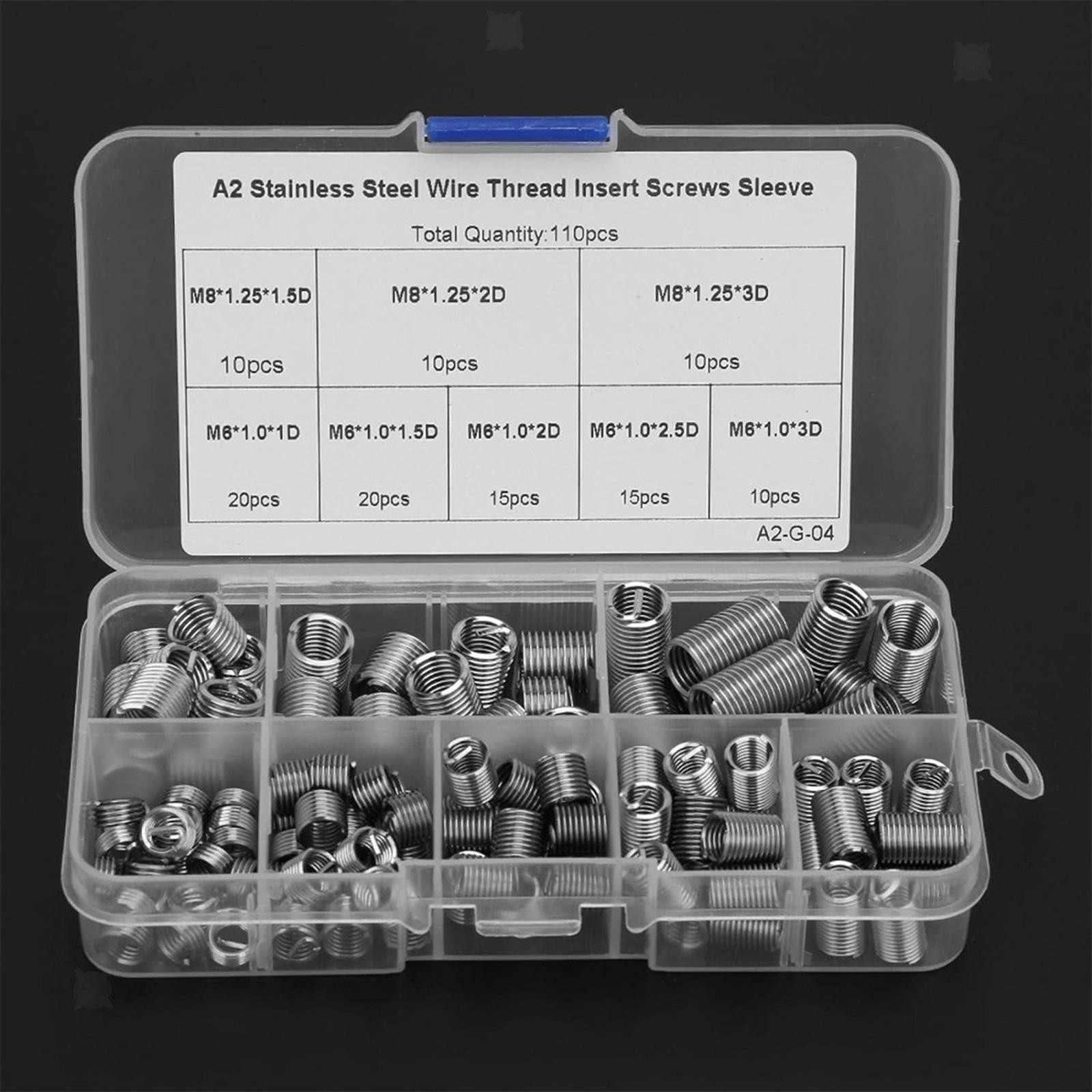 110x Wire Screw Sleeves M6 M8 Home Fixing Thread Repair Insert Assortment