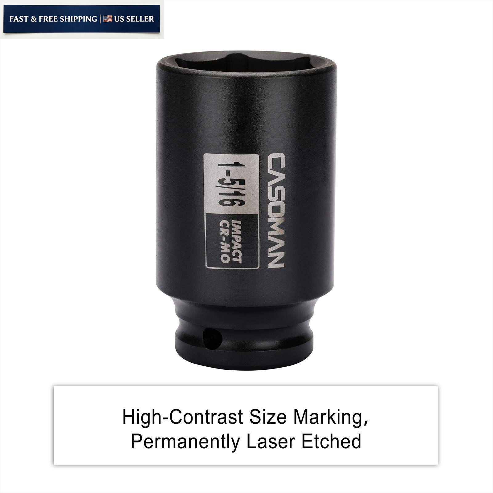 CASOMAN 1/2-Inch Drive 6-Point Deep Impact Socket- 1-5/16» 33.34 mm (Deep)