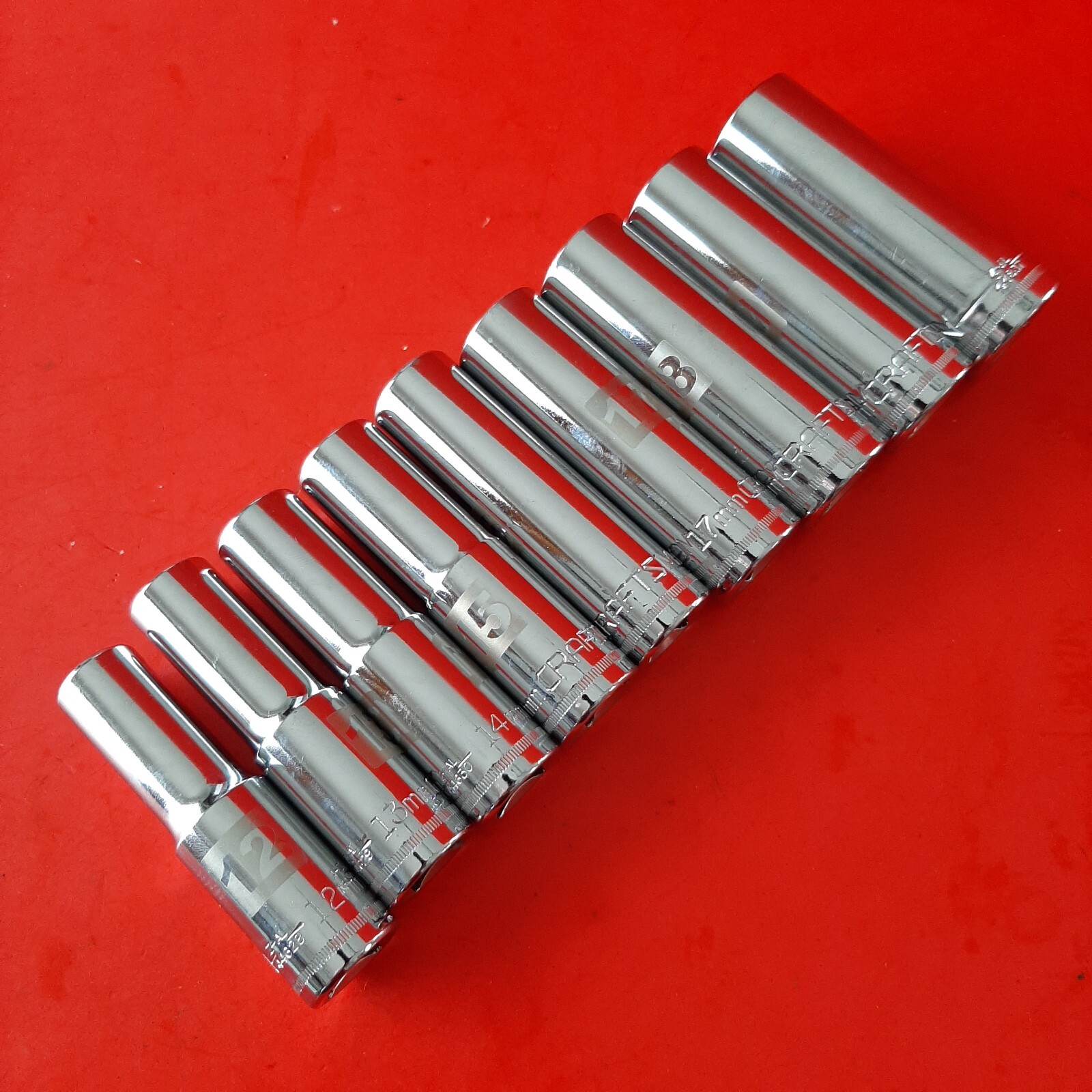 NEW CRAFTSMAN Easy Read 9 Piece 1/2 Drive DEEP METRIC 6 point Socket Set 12-21mm