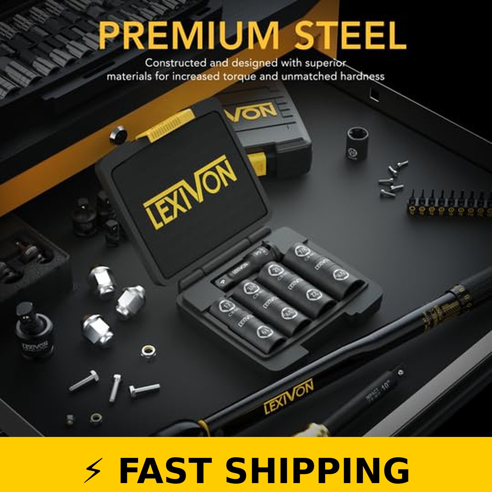 LEXIVON 1/2-Inch Drive Lug Nut Impact Socket Set – 8-IN-4 Design
