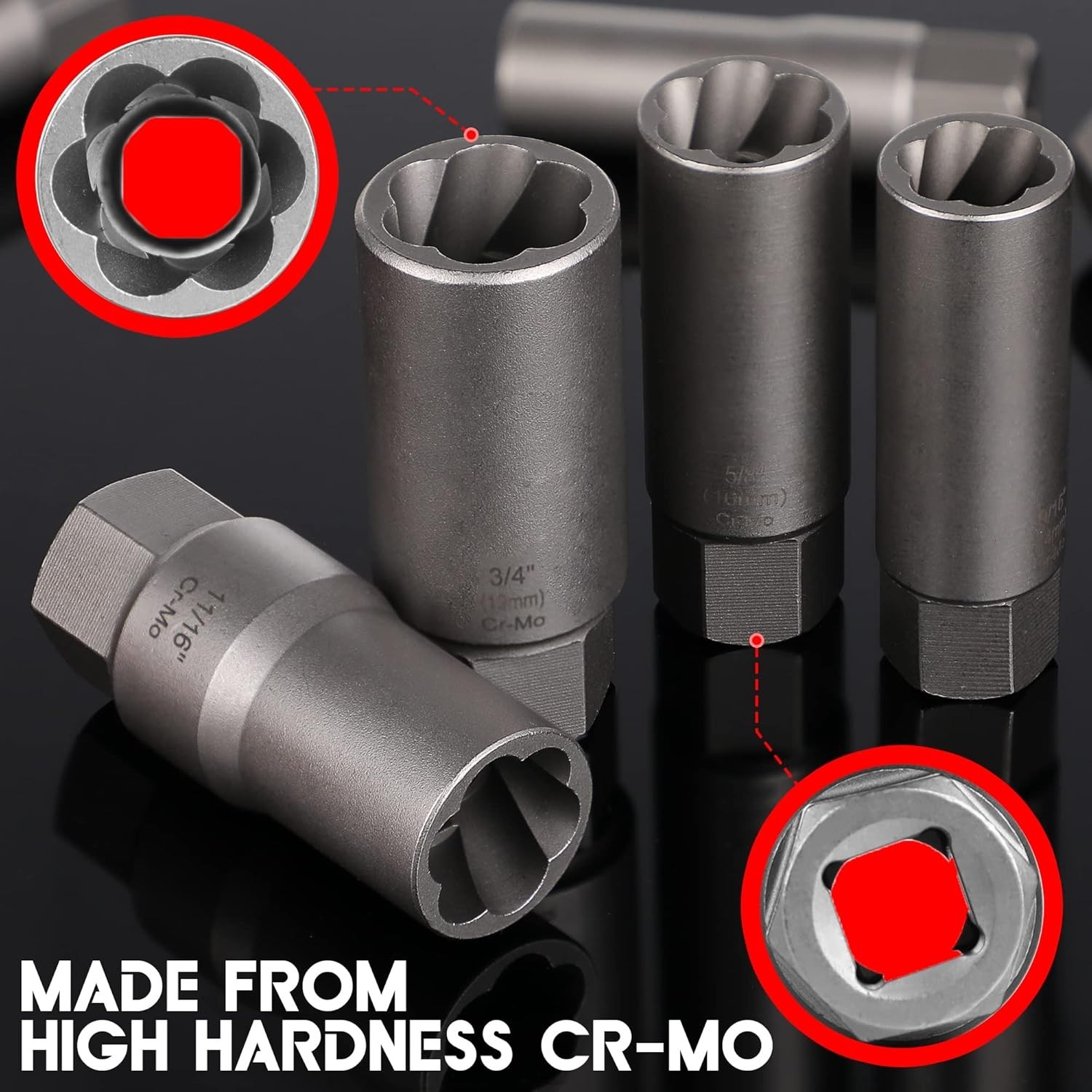 Bolt Extractor Kit for Deep Well Bolt, 11 Pcs Lug Nut Extractor Set, Deep Socket