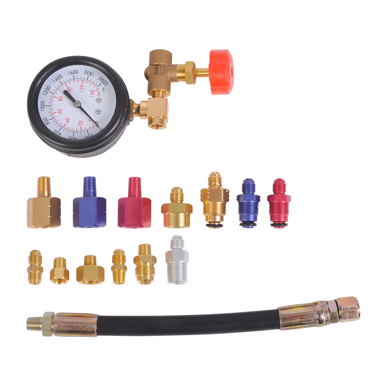 Power Steering Rack Test Auto Repair Tool 2000 PSI / 140 Bar Gauge 13 Adapters