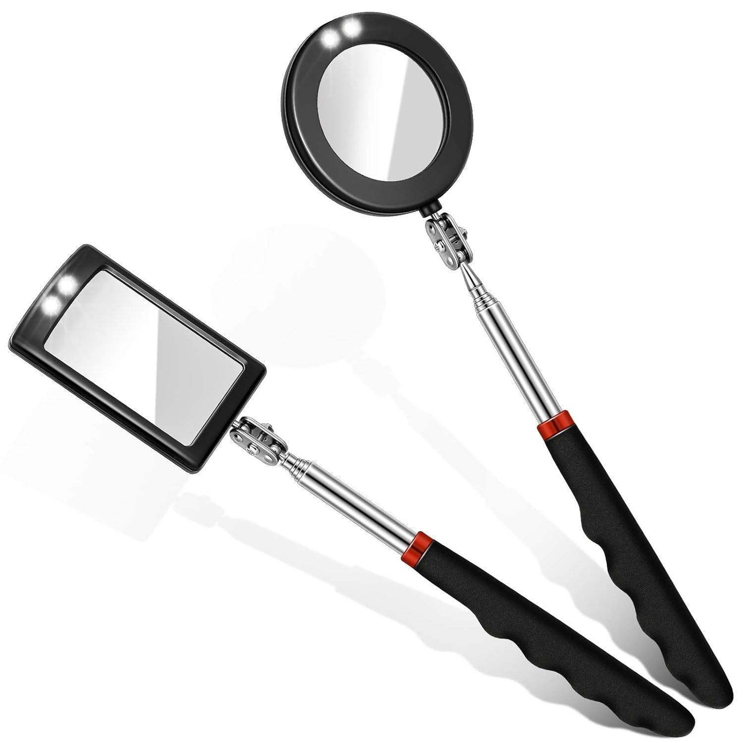 Compact 2-Piece Telescoping Inspection Mirrors with LED for Nighttime Visibility