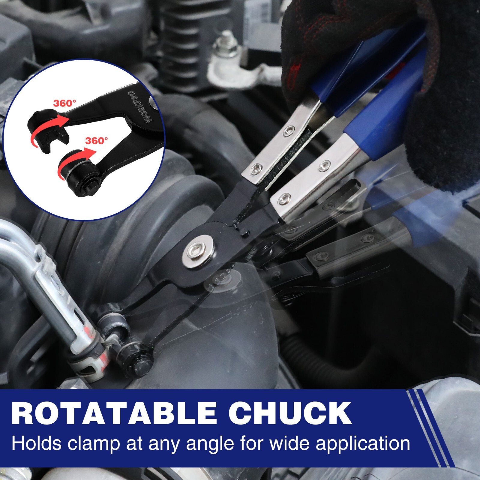 WORKPRO Hose Clamp Pliers with Swivel Flat Band for Removal and Installation
