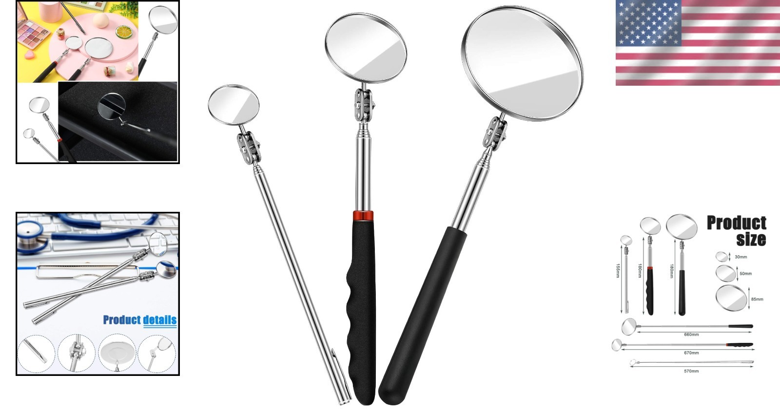 3-Piece Telescoping Inspection Mirror – Versatile Tool for Detailed Observations