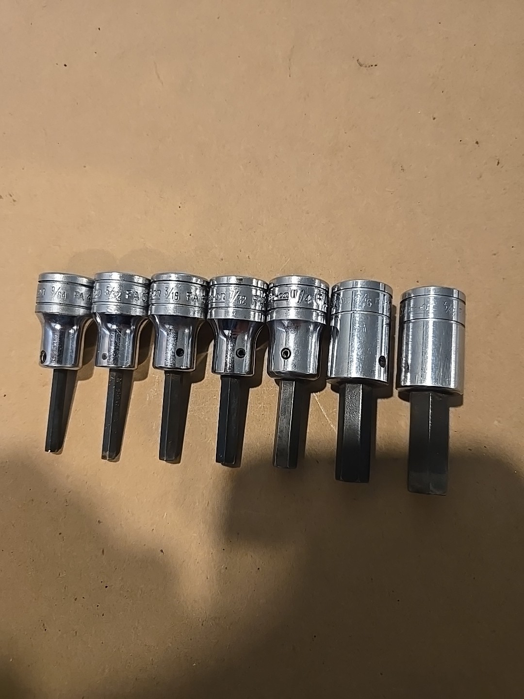 Snap On 3/8″ Drive 9/64″-3/8″ SAE Hex Bit Driver Sockets USA Lot Of 7