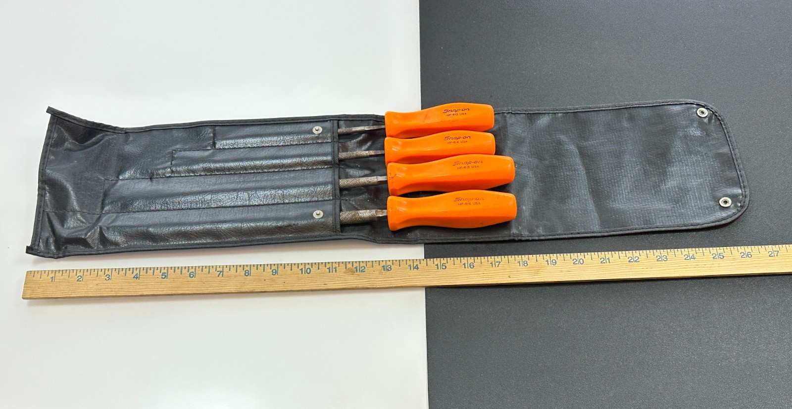 🇺🇸 Snap-on Tools USA HBF200O RARE ORANGE Round File Set w/ Kit Bag C0413O