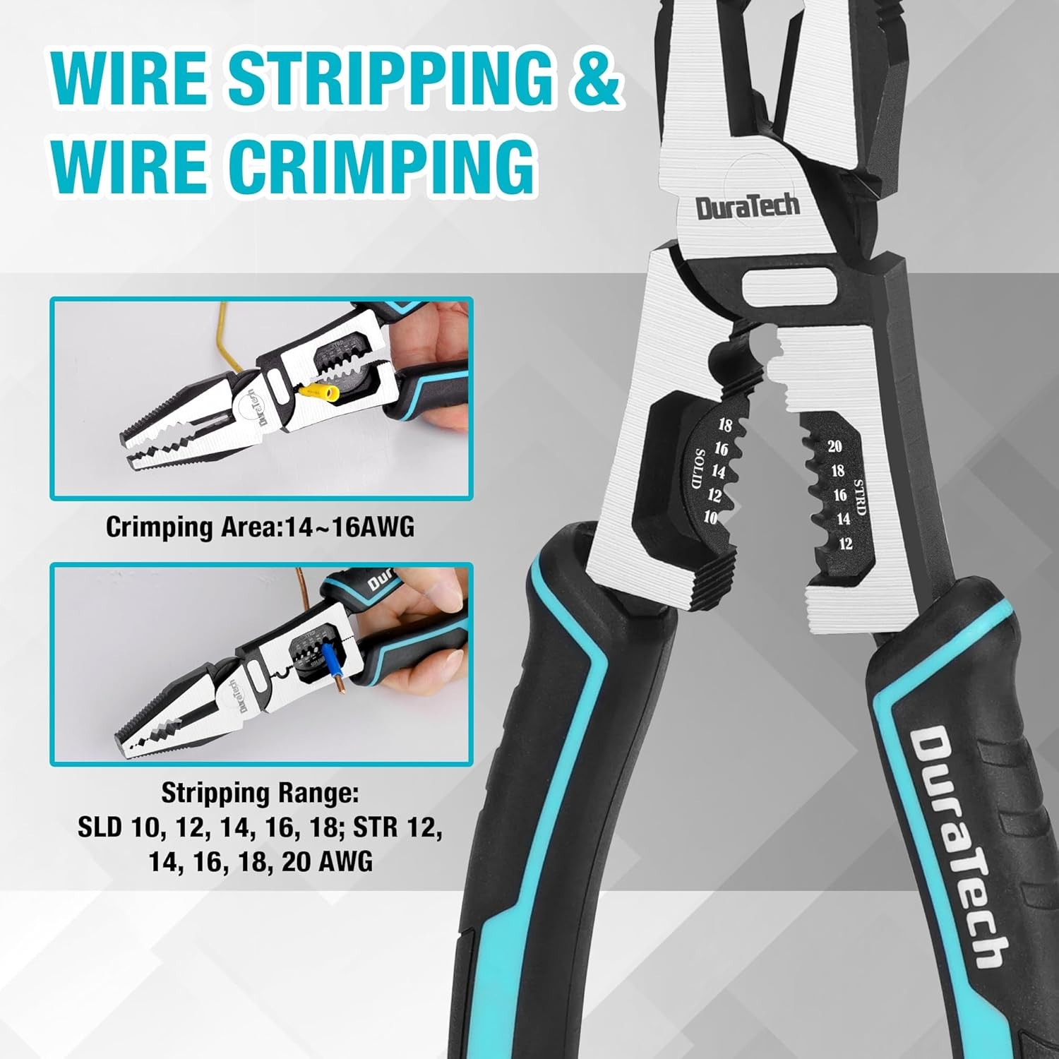 DURATECH 3PCS Pliers Set, Large 6 in 1 Multifunctional Wire Stripper Black