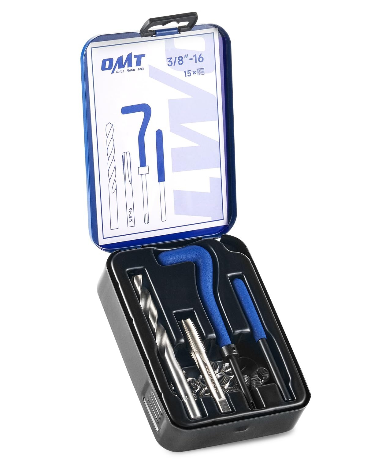 Thread Repair Kit 3/8″-16 – HSS Drill Bit & 15 Inserts – SAE Rethreading Tool Se