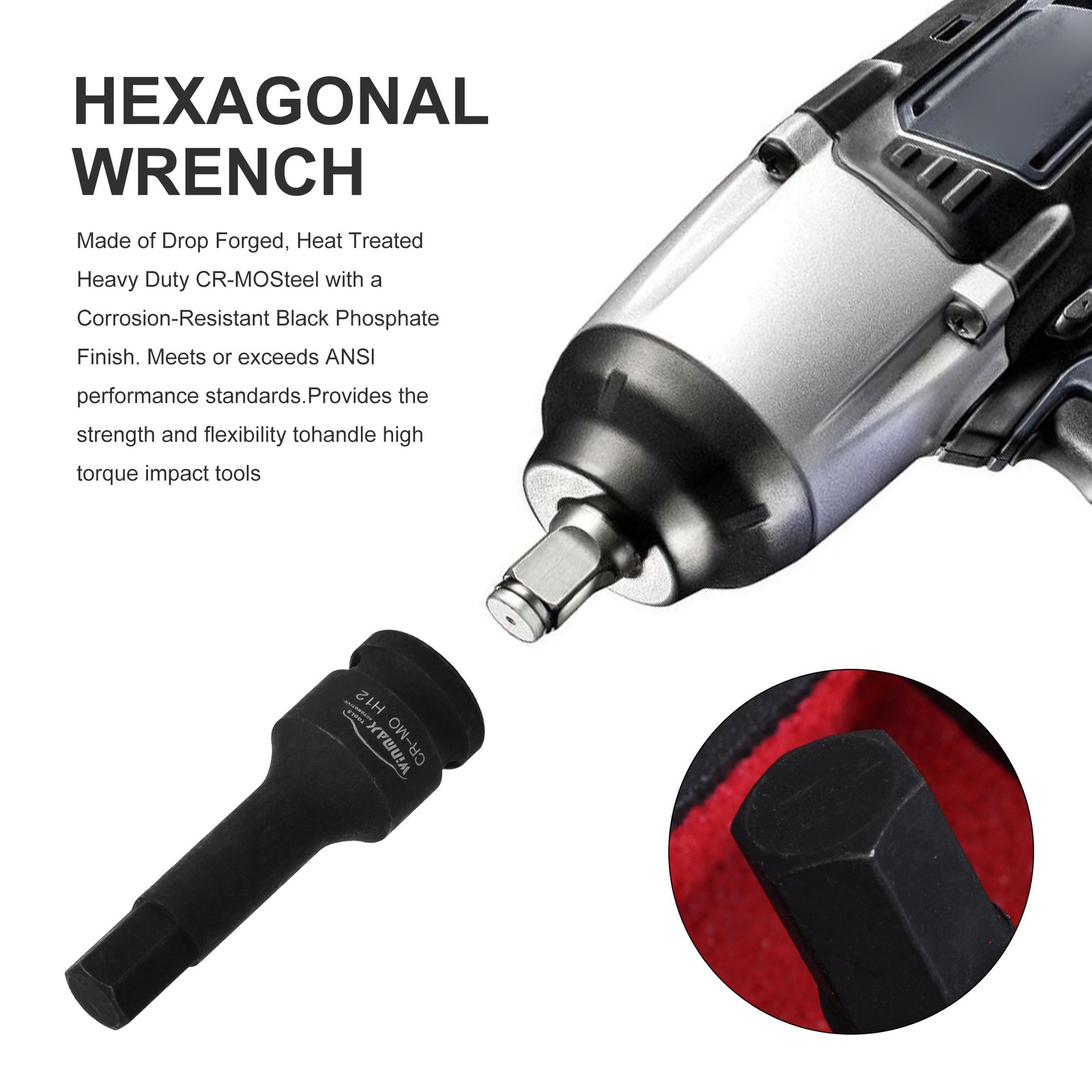 20pcs 1/2″ Dr, Impact Hex Driver Tools Set, 6 Point SAE 1/4″-3/4″ Metric 6-19mm
