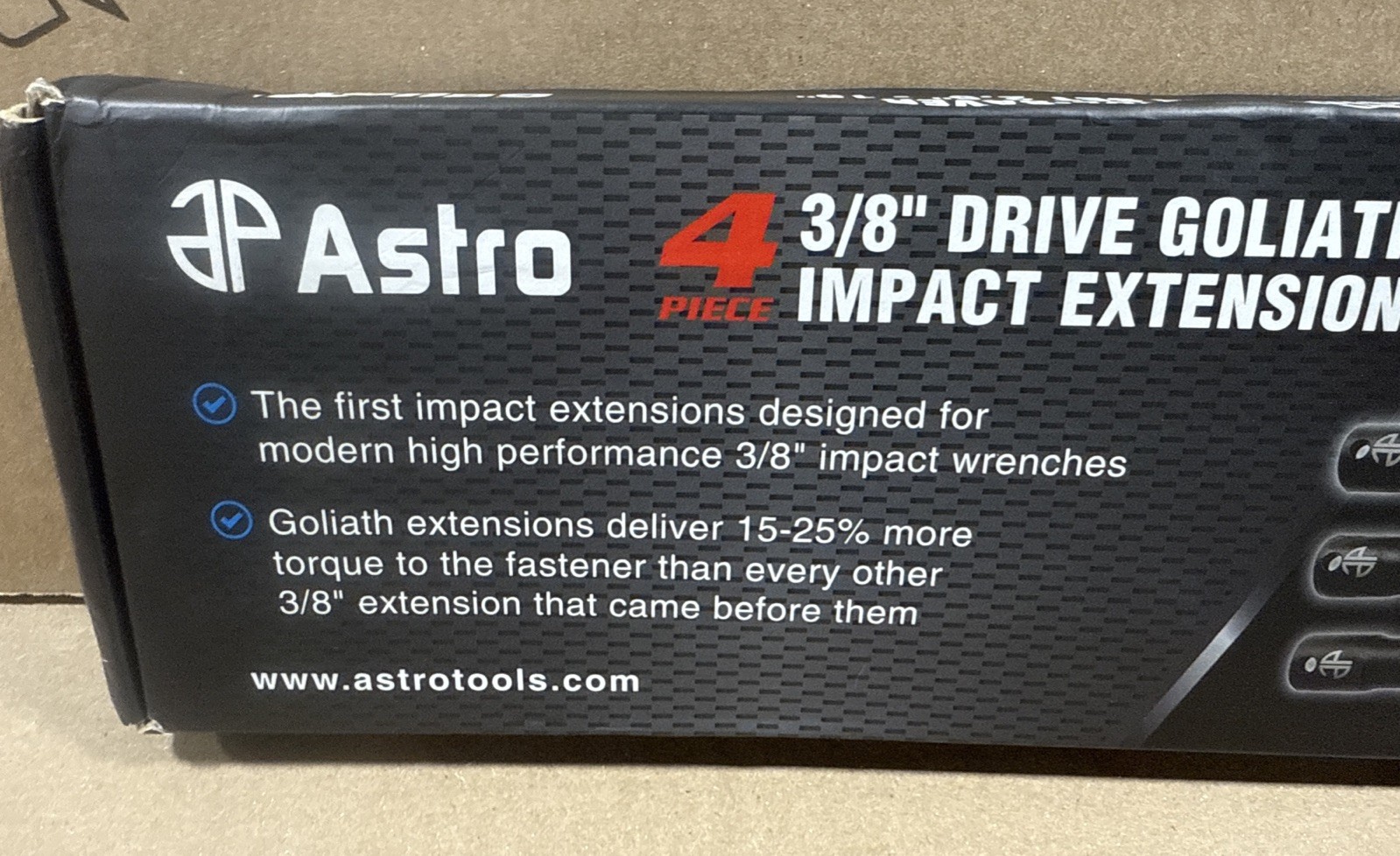 Astro 4pc 3/8” Drive Goliath Torque-Saver Impact Extension Bar Set 2-1/2” – 15”