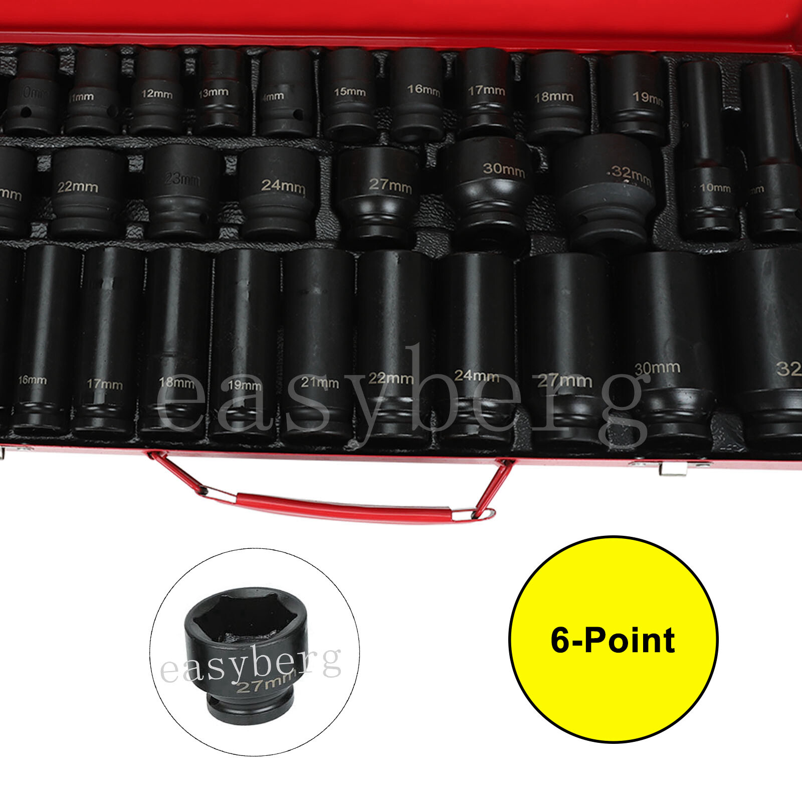35pcs 1/2″ Deep Impact Socket Set Drive 8-32mm Metric Garage Sae With Case US