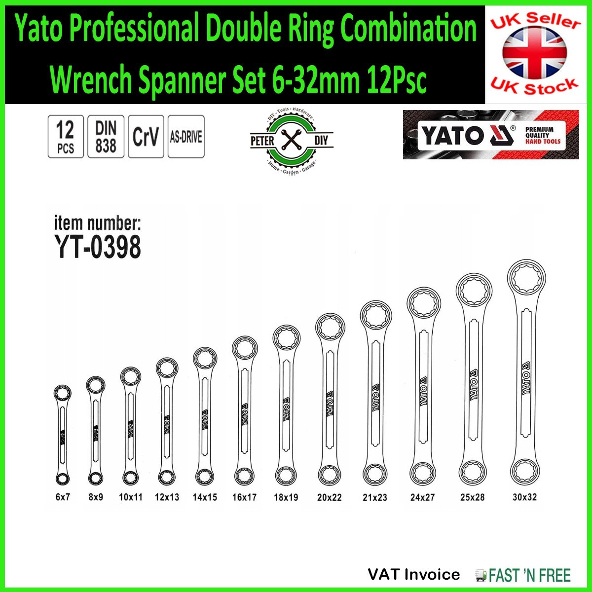 Double Ring Combination Wrench Spanner Yato Professional Set 6-32mm 12Psc
