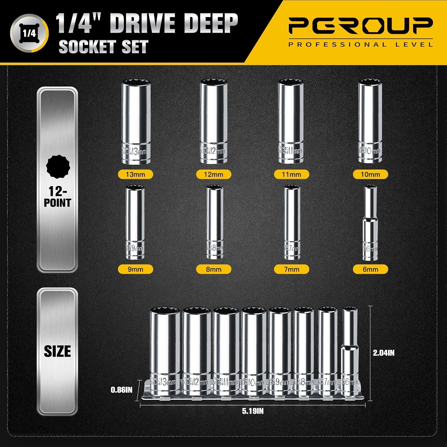1/4 Inch Drive Socket Set – 8 Piece Metric 12-Point Deep Socket Set 6mm, 7mm,…