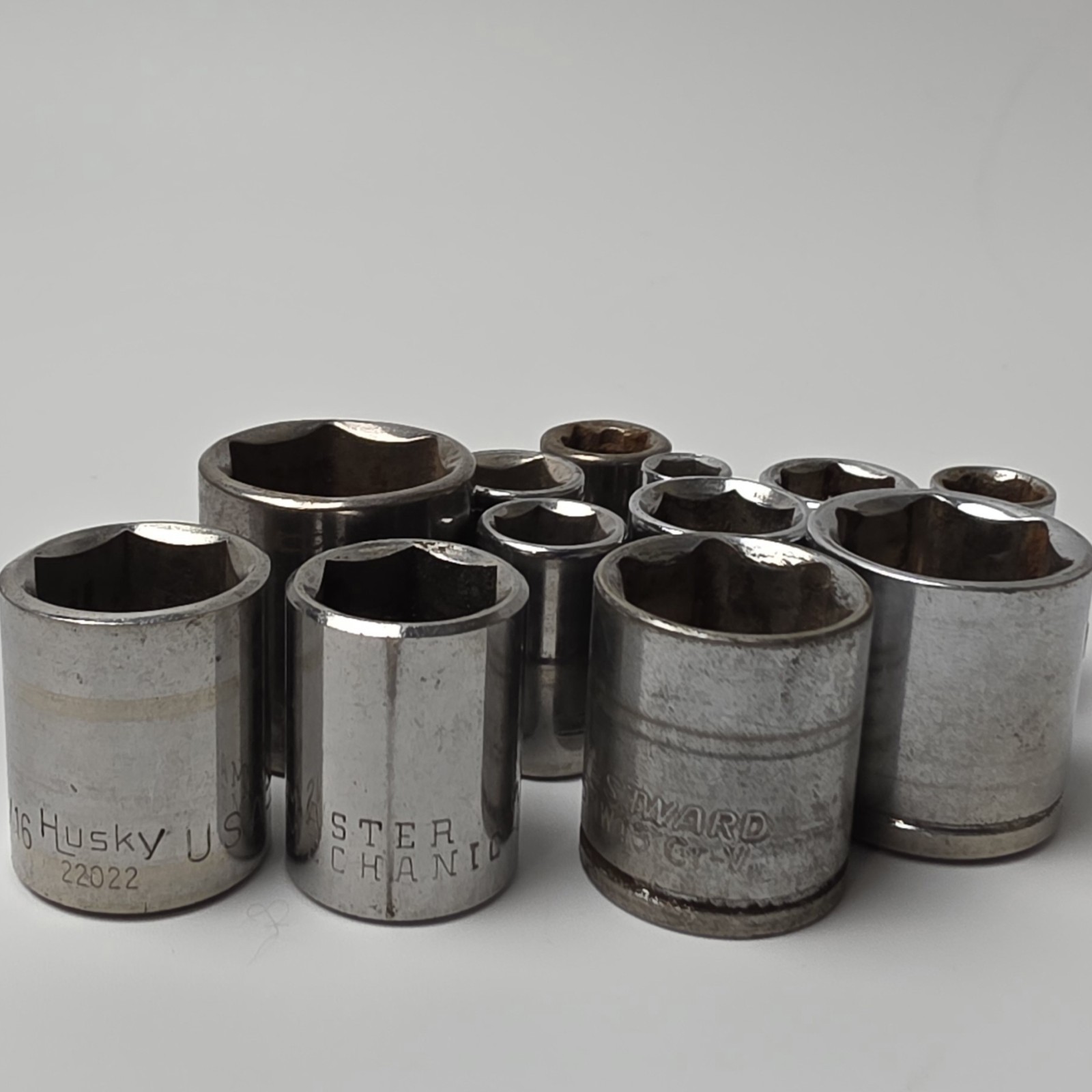 Used 3/8″ Drive 6 Point Shallow Sockets Set Various Brands READ DESCRIPTION #689
